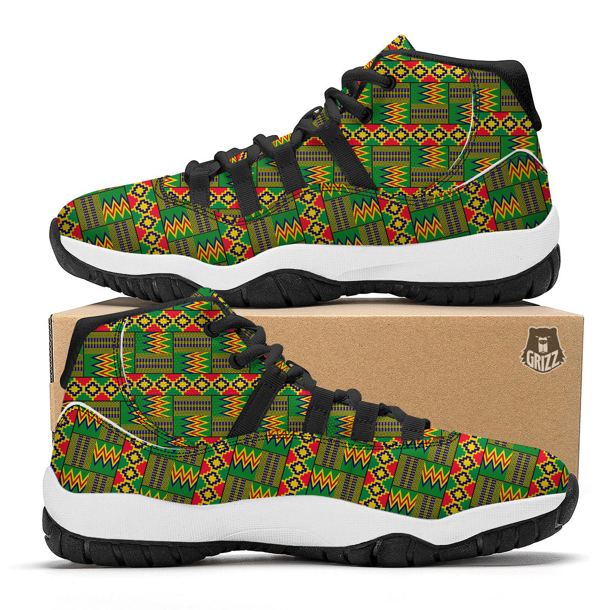 African Kente Print Pattern Black Bball Shoes-grizzshop