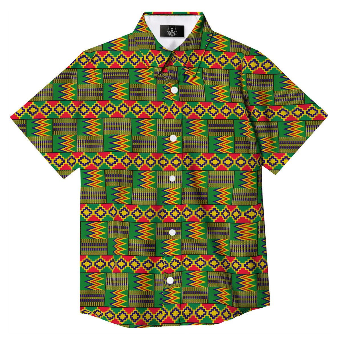 African Kente Print Pattern Button Up Shirt-grizzshop