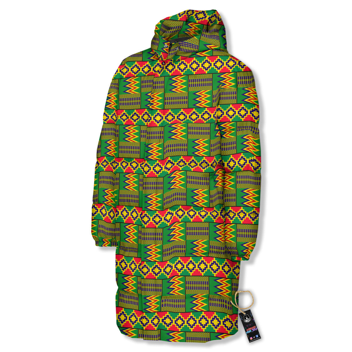 African Kente Print Pattern Long Down Jacket-grizzshop