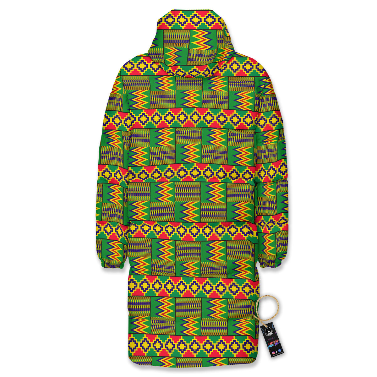 African Kente Print Pattern Long Down Jacket-grizzshop