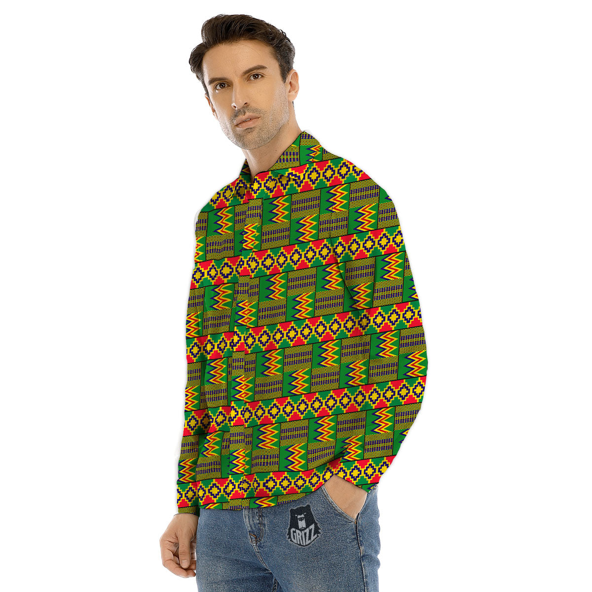 African Kente Print Pattern Men's Dress Shirts-grizzshop
