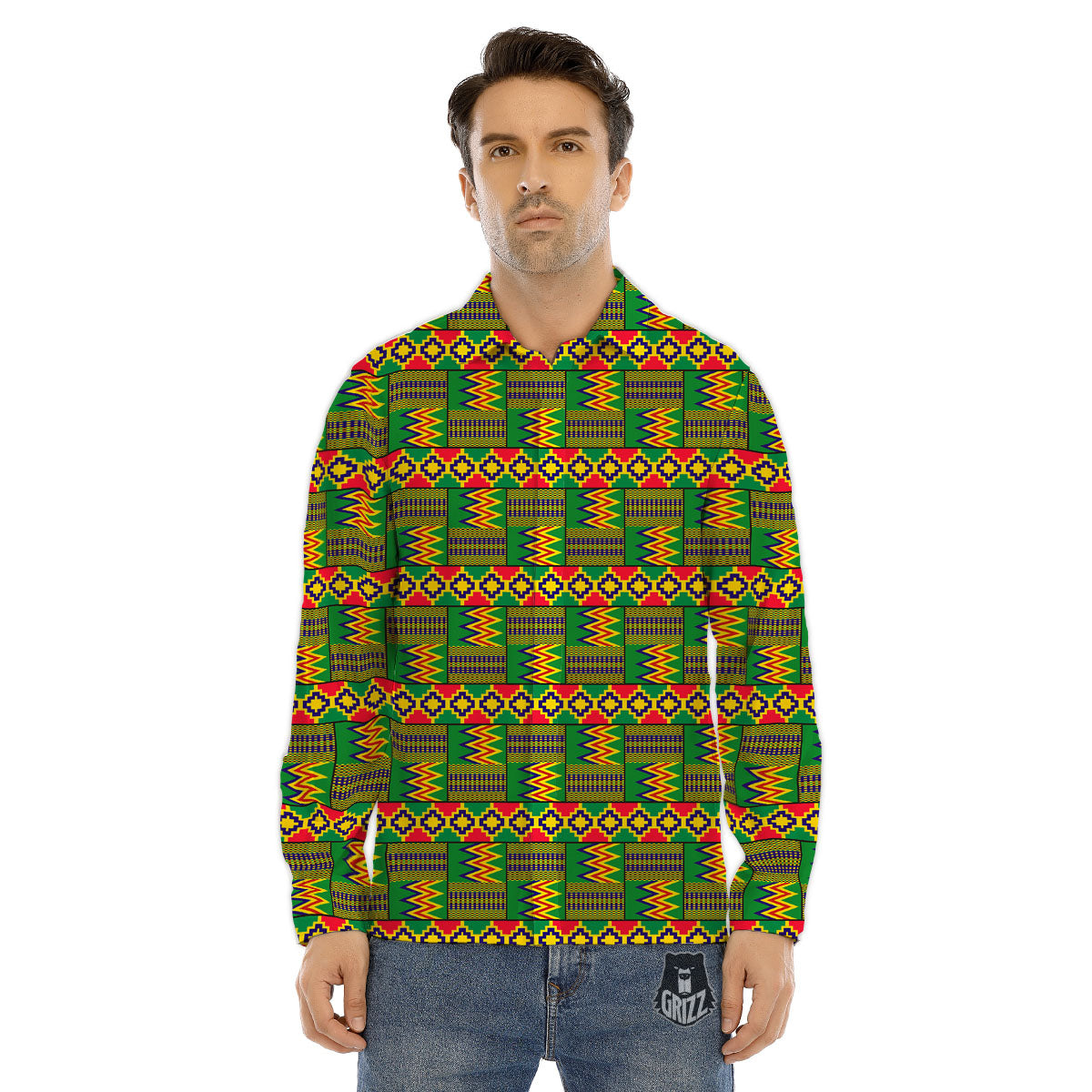 African Kente Print Pattern Men's Dress Shirts-grizzshop