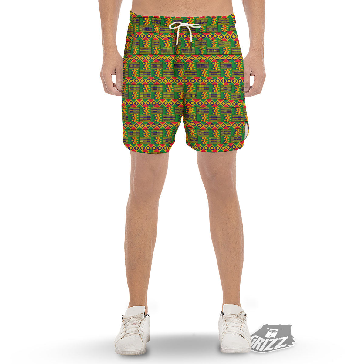 African Kente Print Pattern Men's Gym Shorts-grizzshop