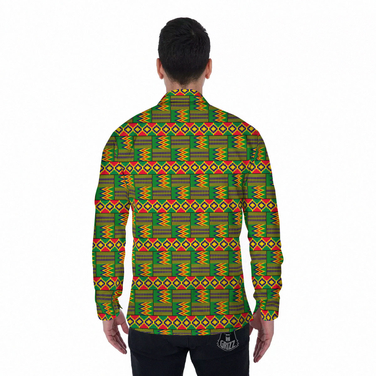 African Kente Print Pattern Men's Long Sleeve Shirts-grizzshop