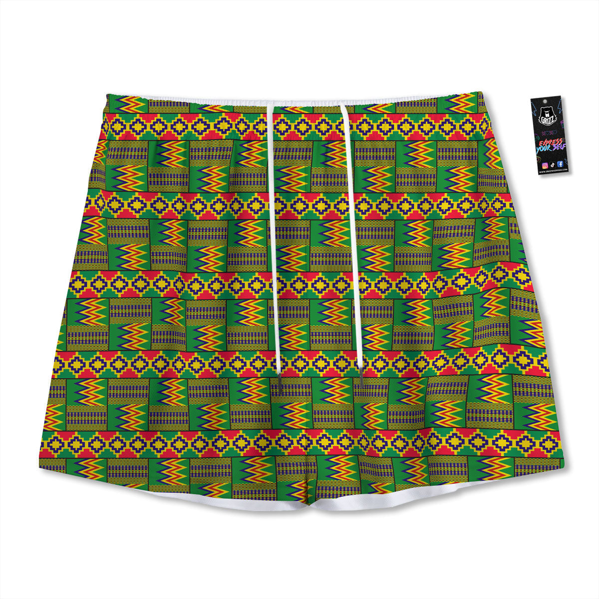 African Kente Print Pattern Mesh Shorts