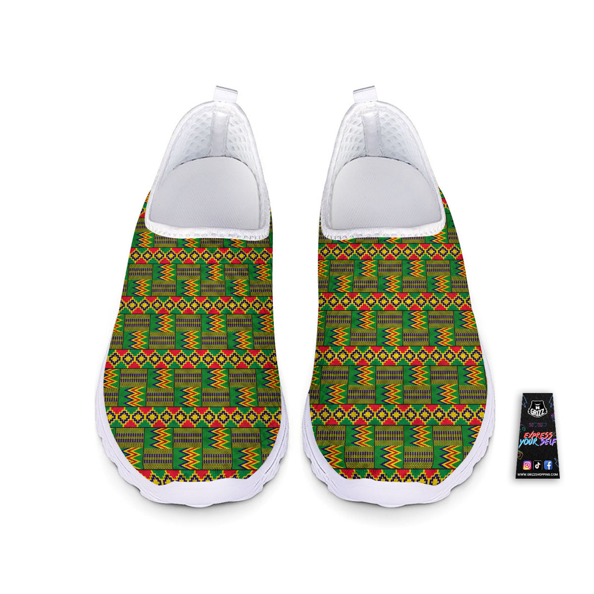 African Kente Print Pattern Nurse Shoes-grizzshop