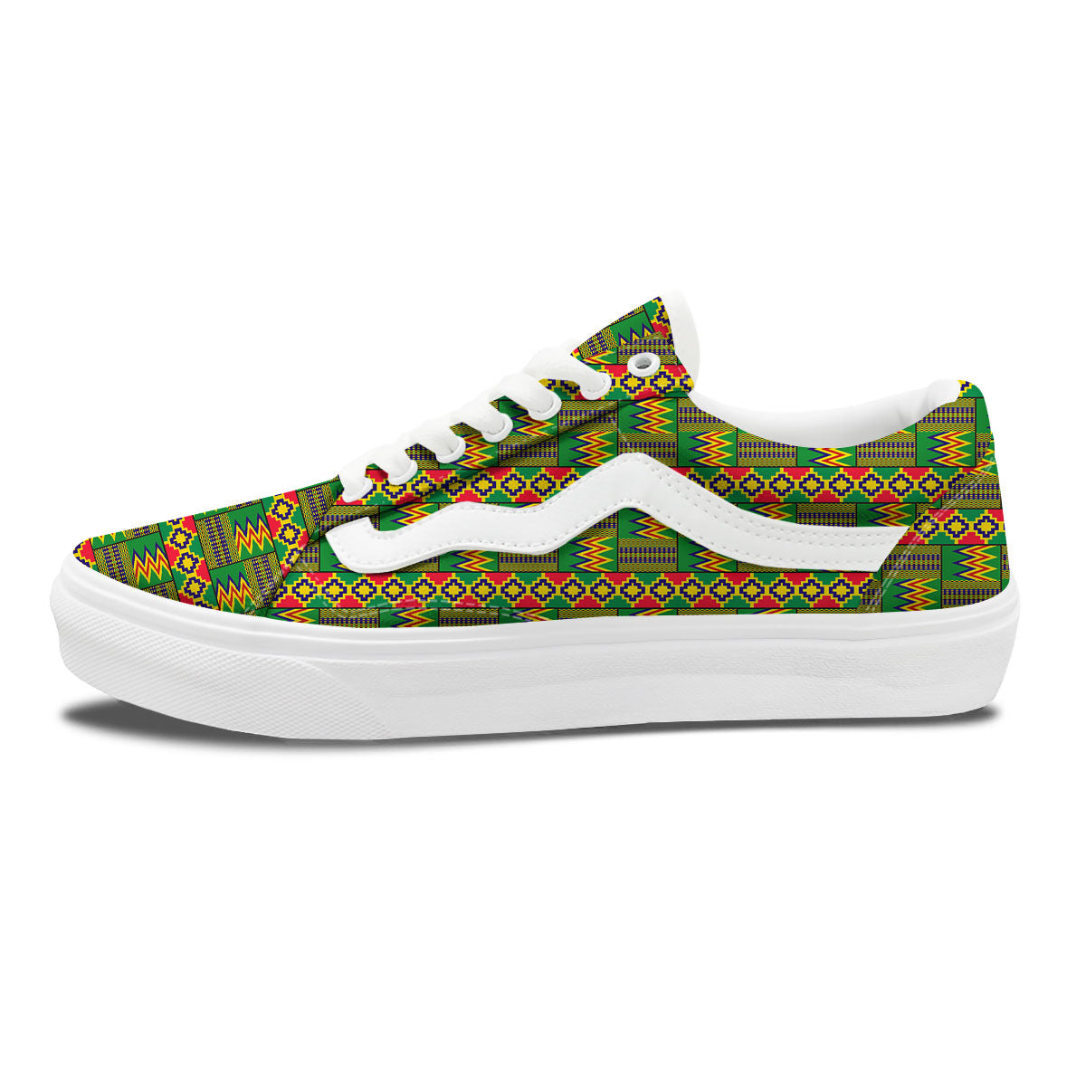 African Kente Print Pattern Skate Shoes-grizzshop