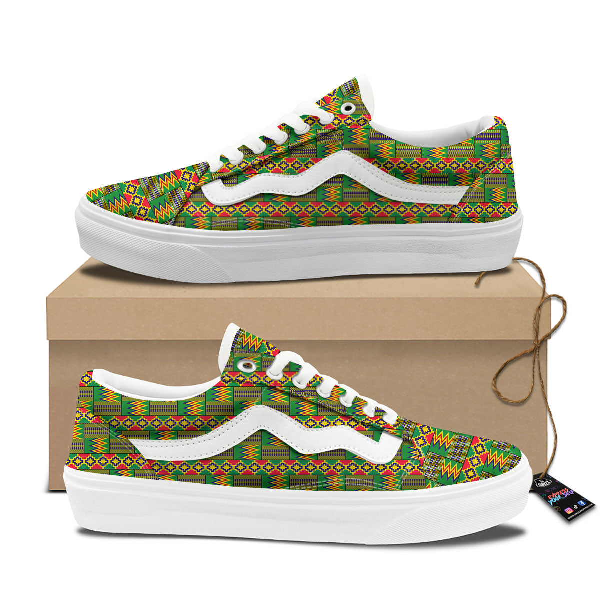 African Kente Print Pattern Skate Shoes-grizzshop