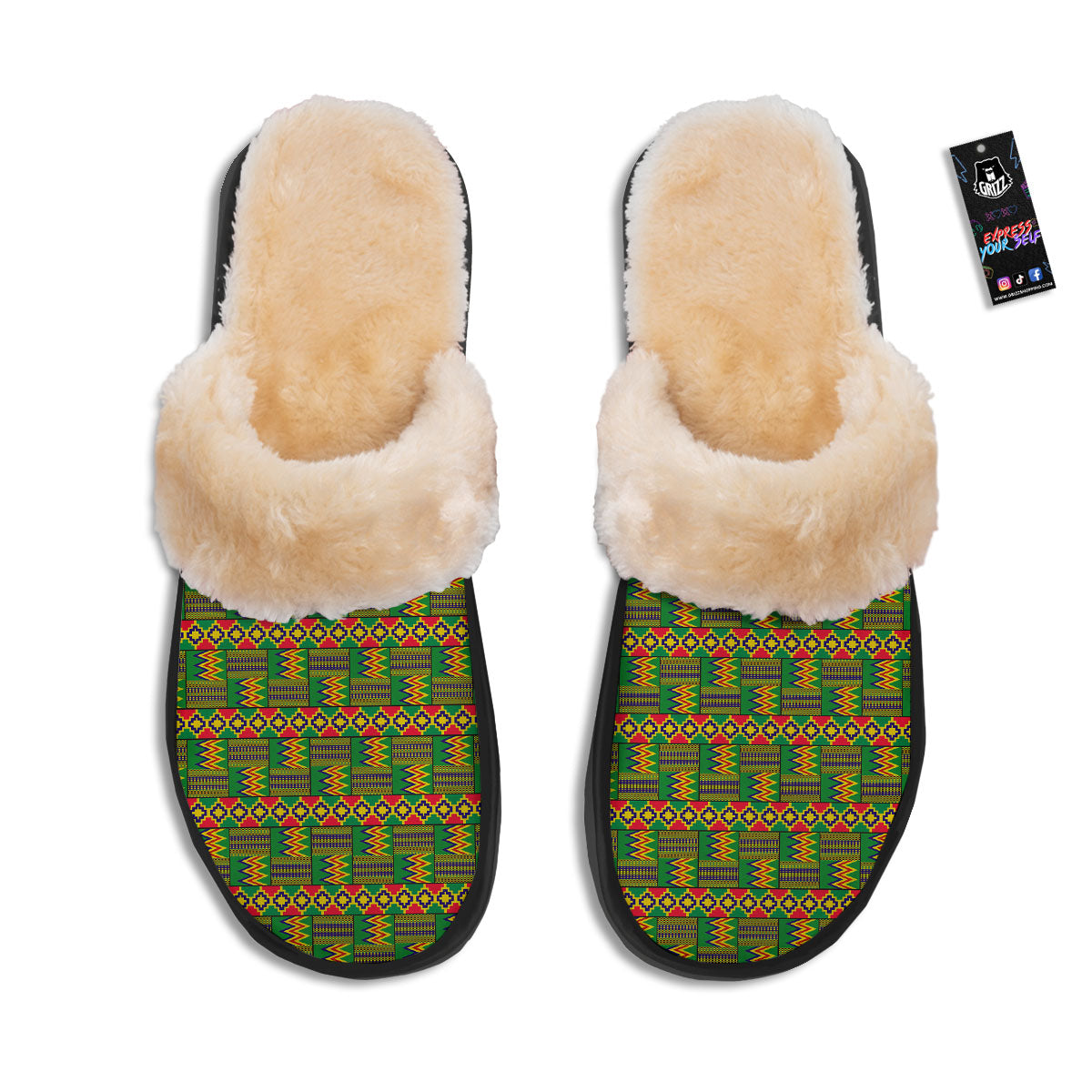 African Kente Print Pattern Slippers-grizzshop