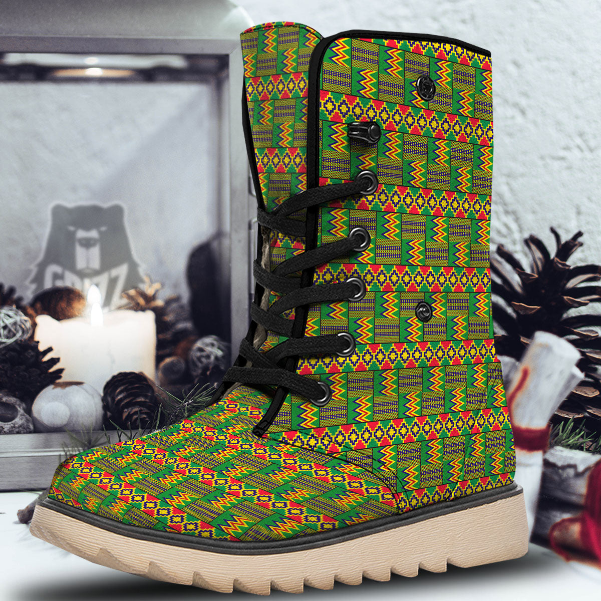 African Kente Print Pattern Snow Boots-grizzshop