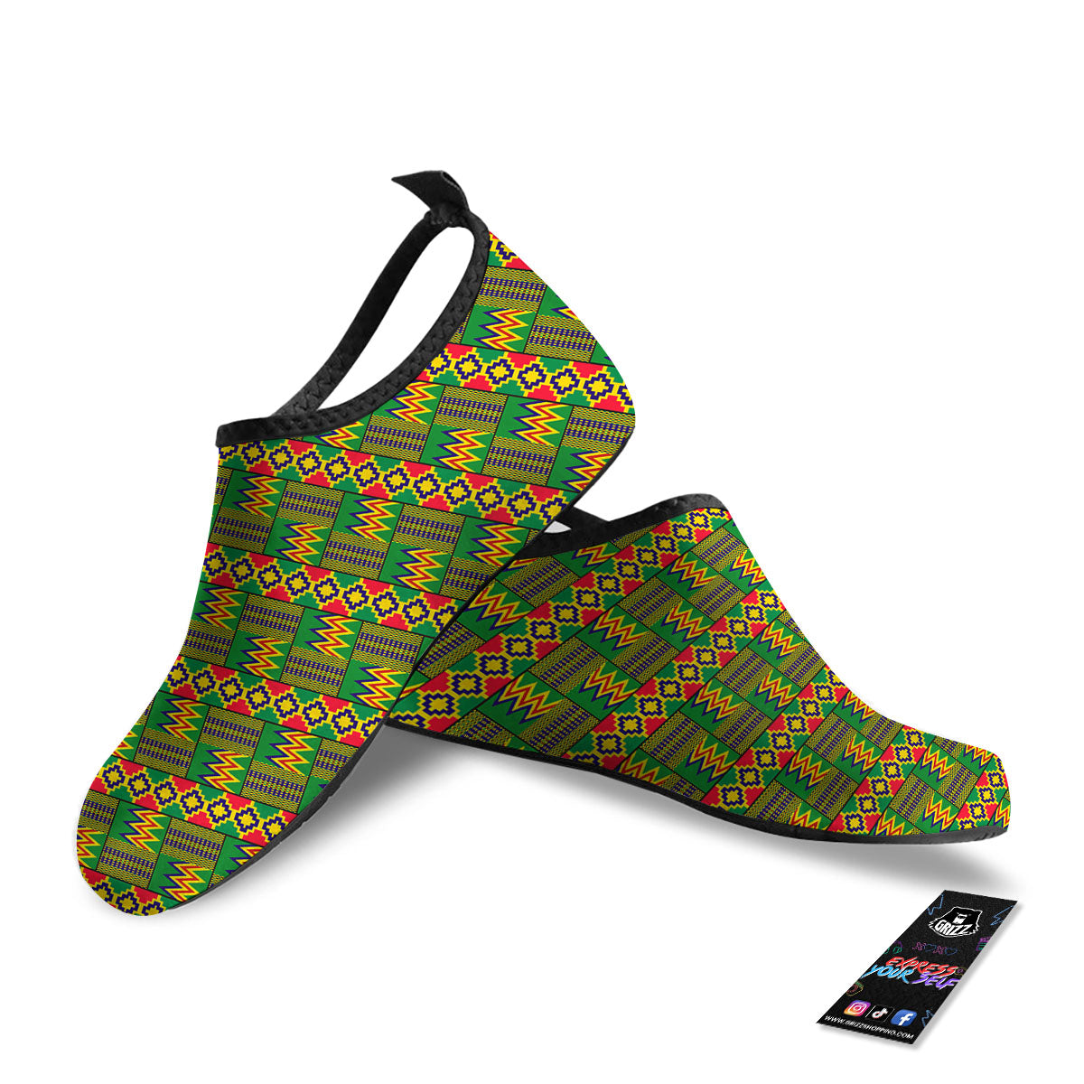 African Kente Print Pattern Water Shoes-grizzshop