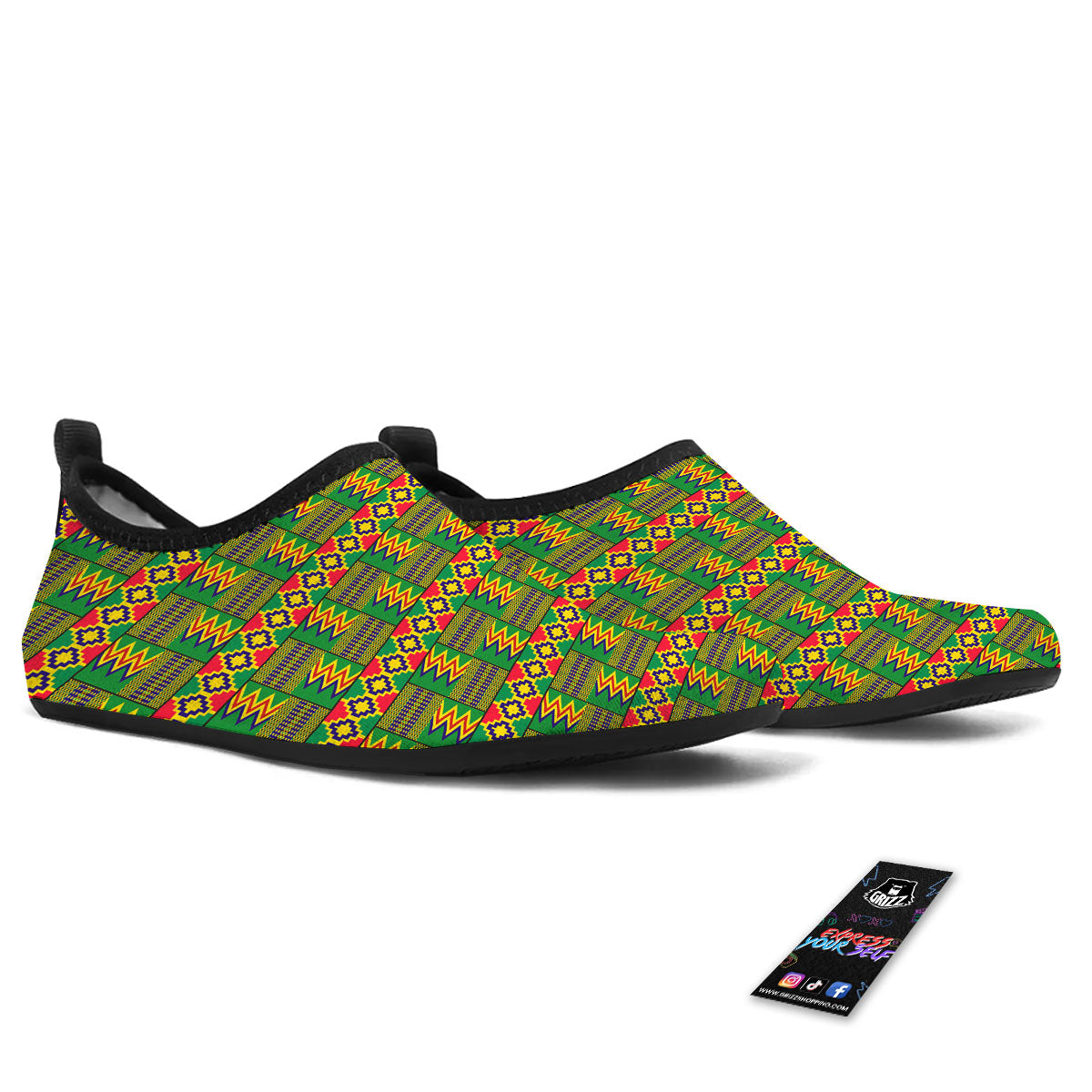 African Kente Print Pattern Water Shoes-grizzshop