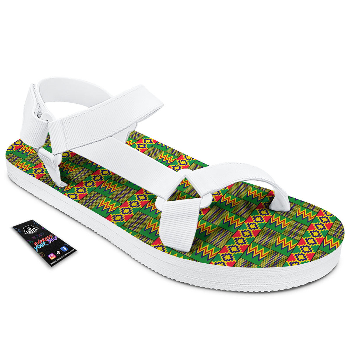 African Kente Print Pattern White Open Toe Sandals-grizzshop