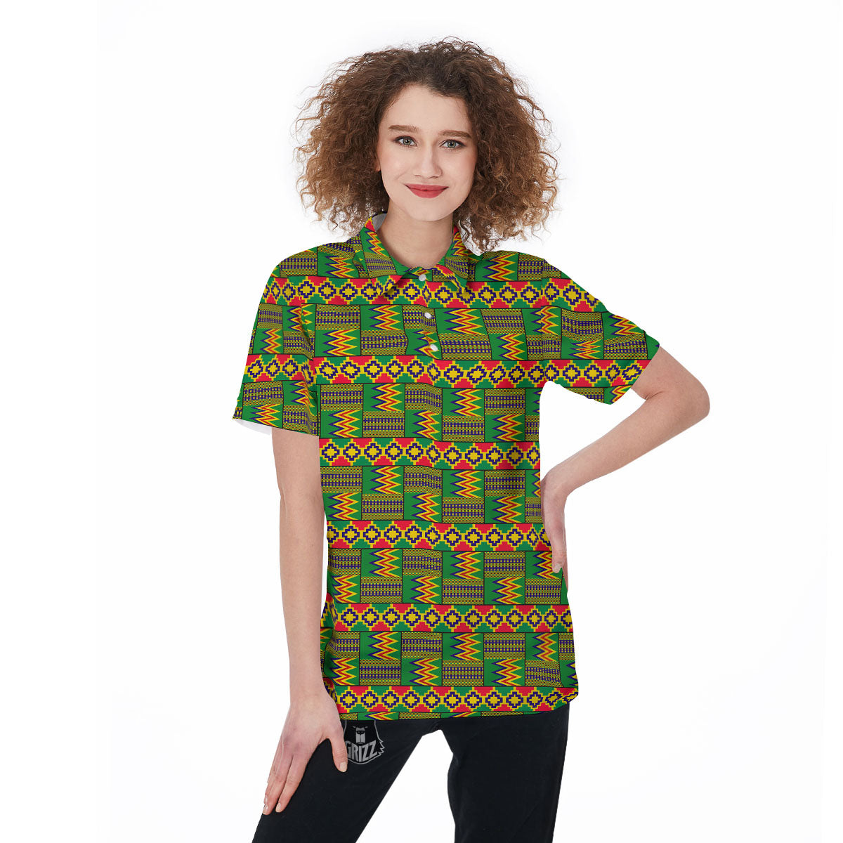 African Kente Print Pattern Women's Golf Shirts-grizzshop