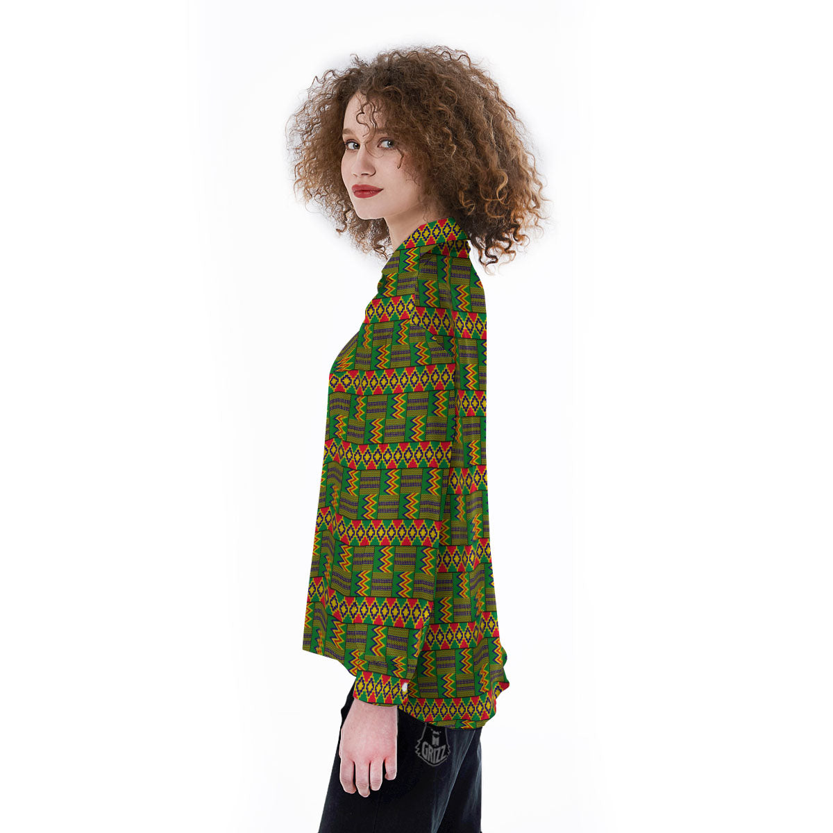 African Kente Print Pattern Women's Long Sleeve Shirts-grizzshop