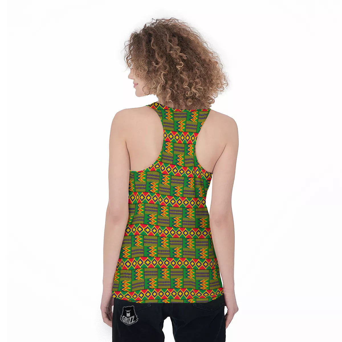 African Kente Print Pattern Women's Racerback Tank Top-grizzshop