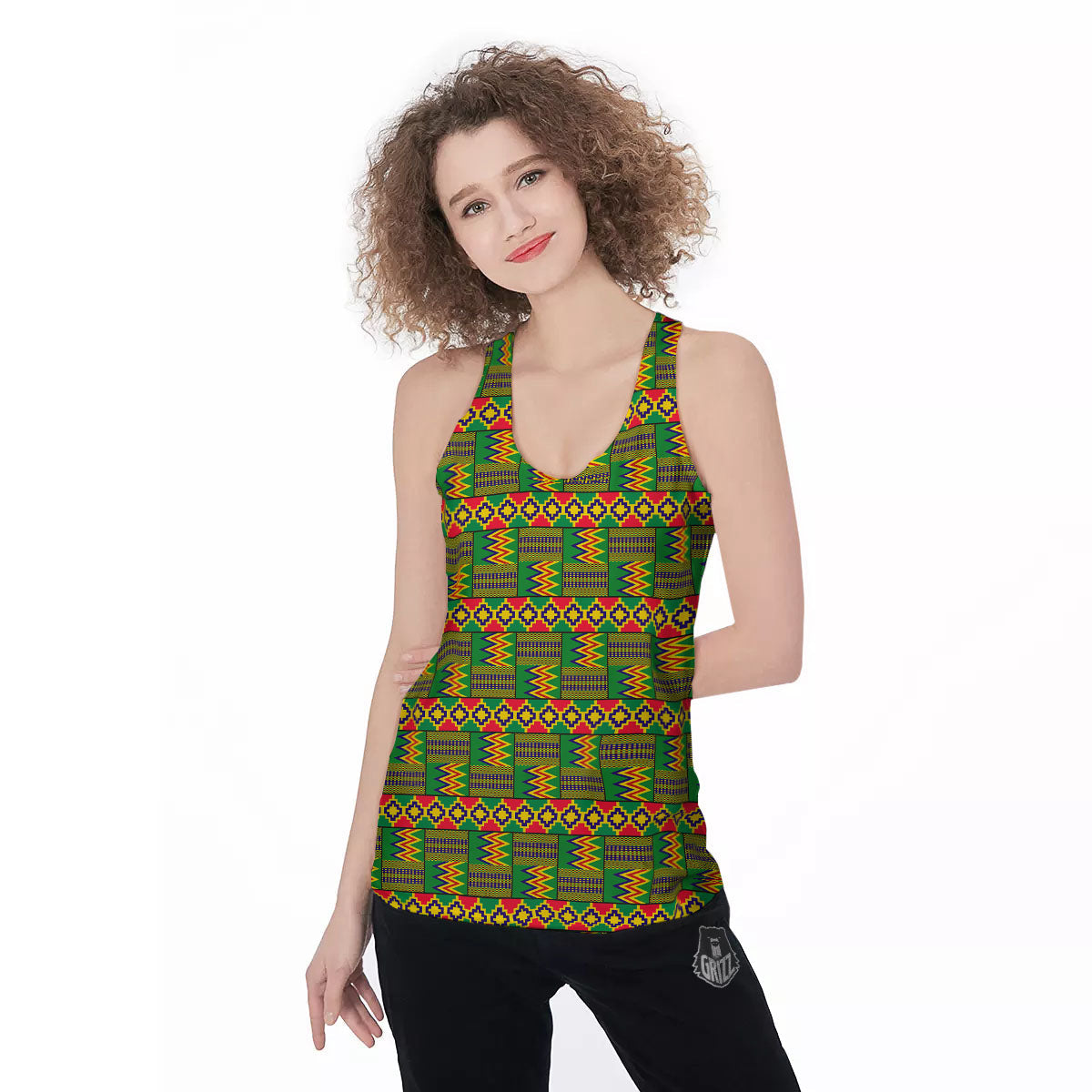 African Kente Print Pattern Women's Racerback Tank Top-grizzshop