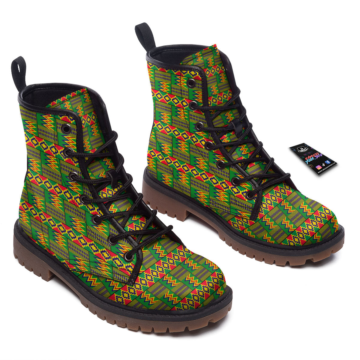 African Kente Print Pattern Work Boots-grizzshop