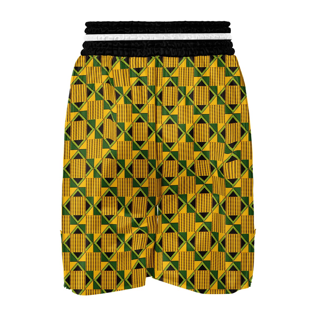 African Kente Yellow Print Pattern Boxing Shorts-grizzshop