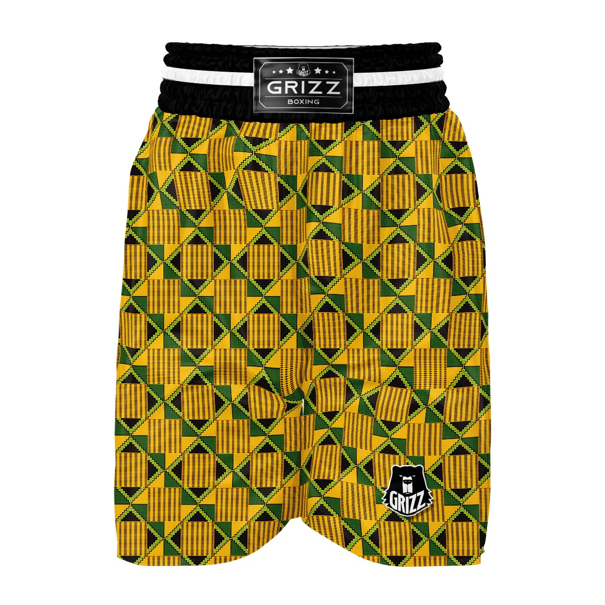 African Kente Yellow Print Pattern Boxing Shorts-grizzshop