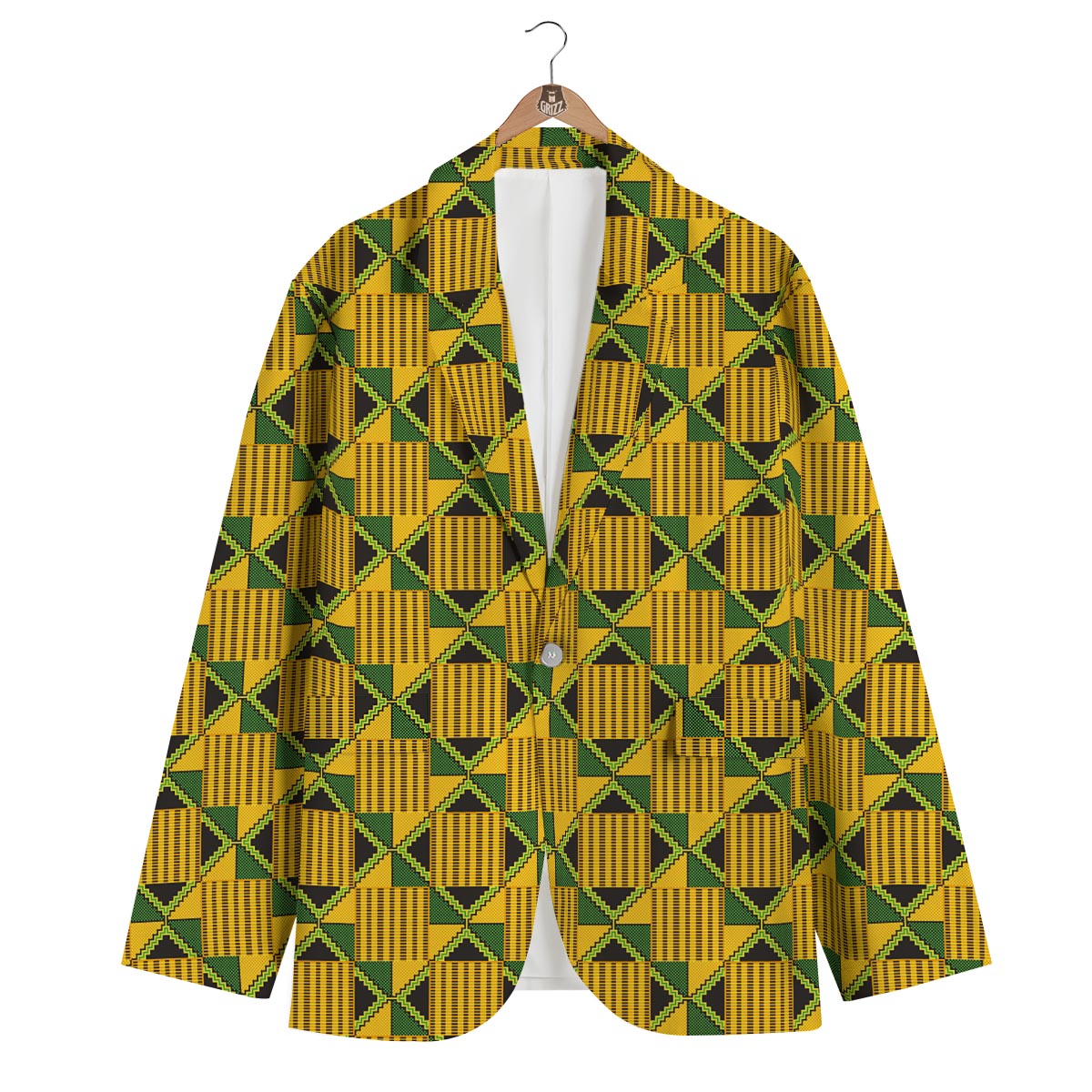 African Kente Yellow Print Pattern Men's Blazer-grizzshop
