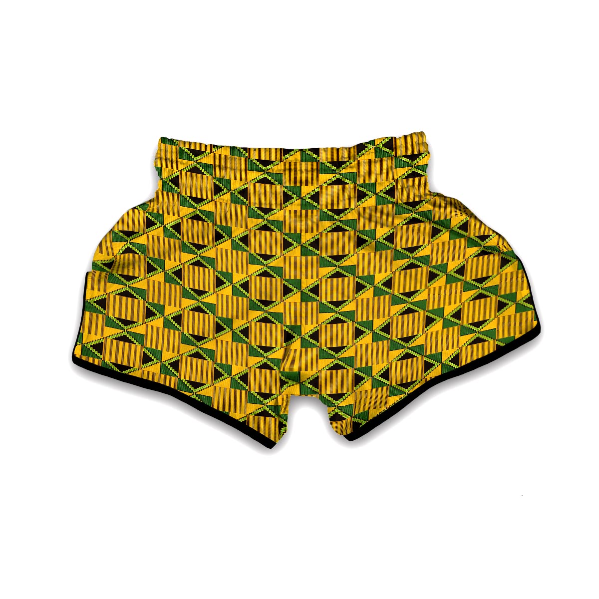 African Kente Yellow Print Pattern Muay Thai Boxing Shorts-grizzshop