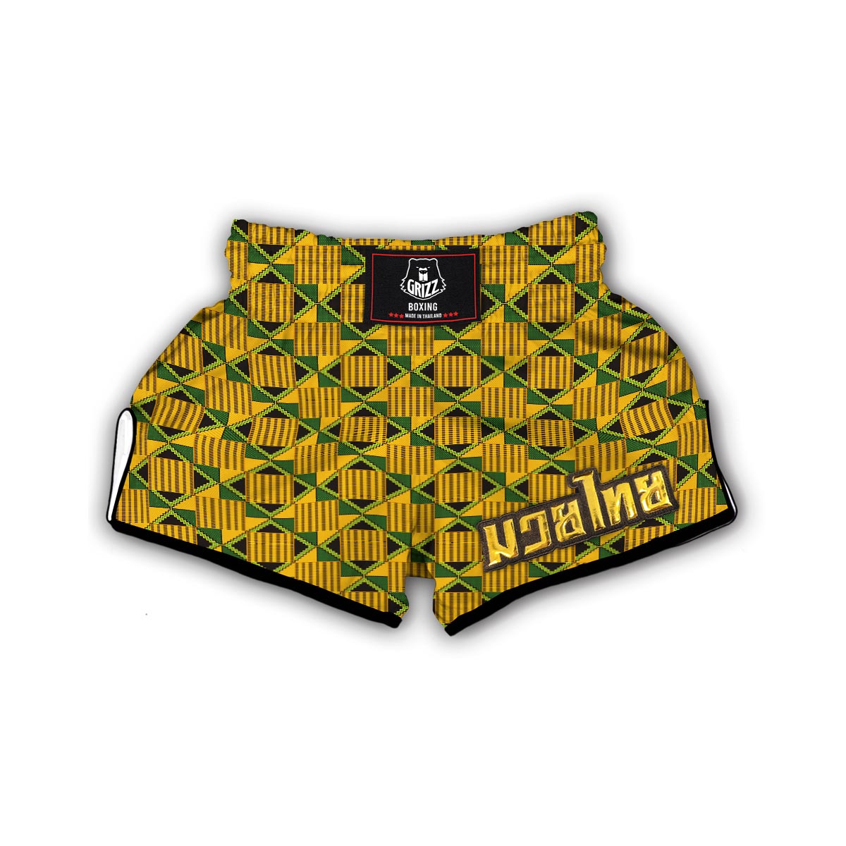 African Kente Yellow Print Pattern Muay Thai Boxing Shorts-grizzshop