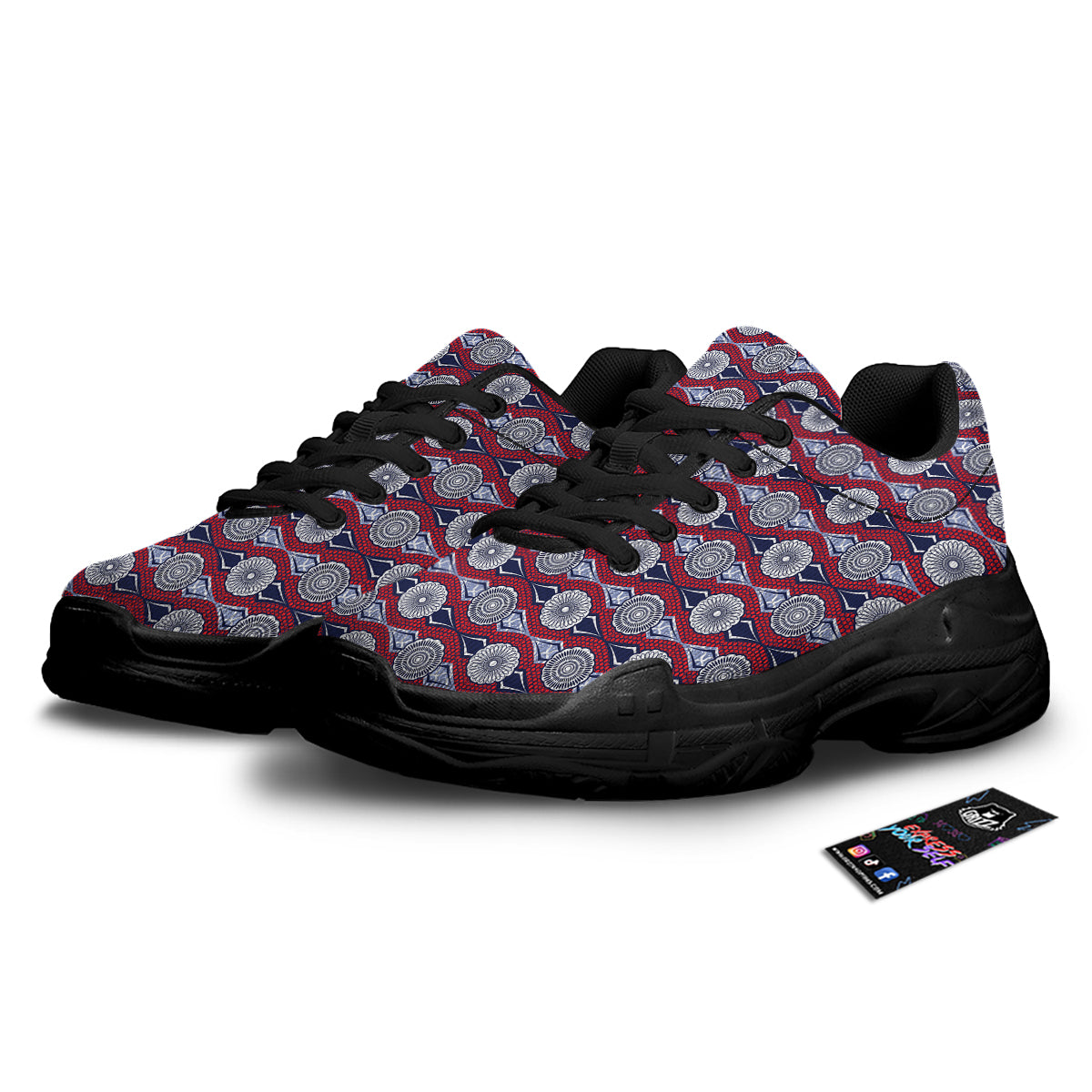 African Kitenge Print Black Chunky Shoes-grizzshop