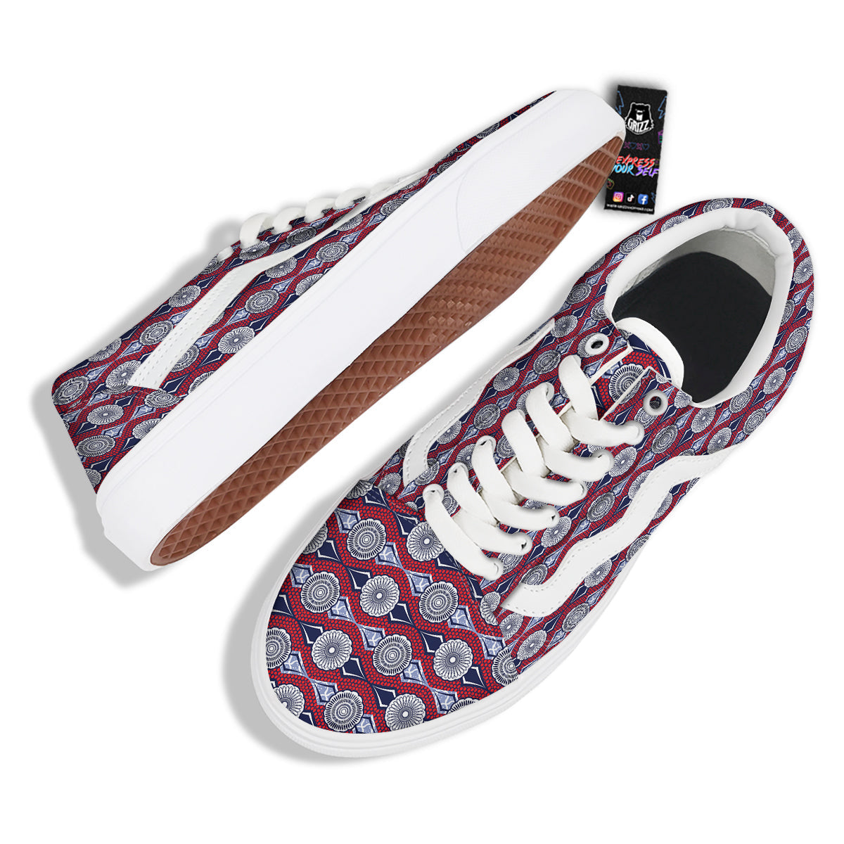 African Kitenge Print Skate Shoes-grizzshop