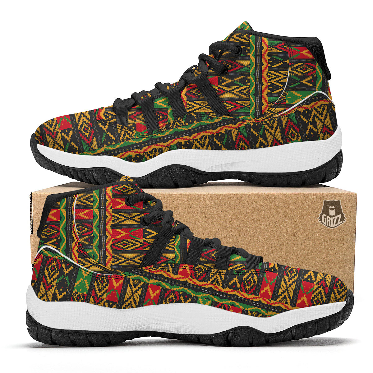 African Pattern Black Bball Shoes-grizzshop