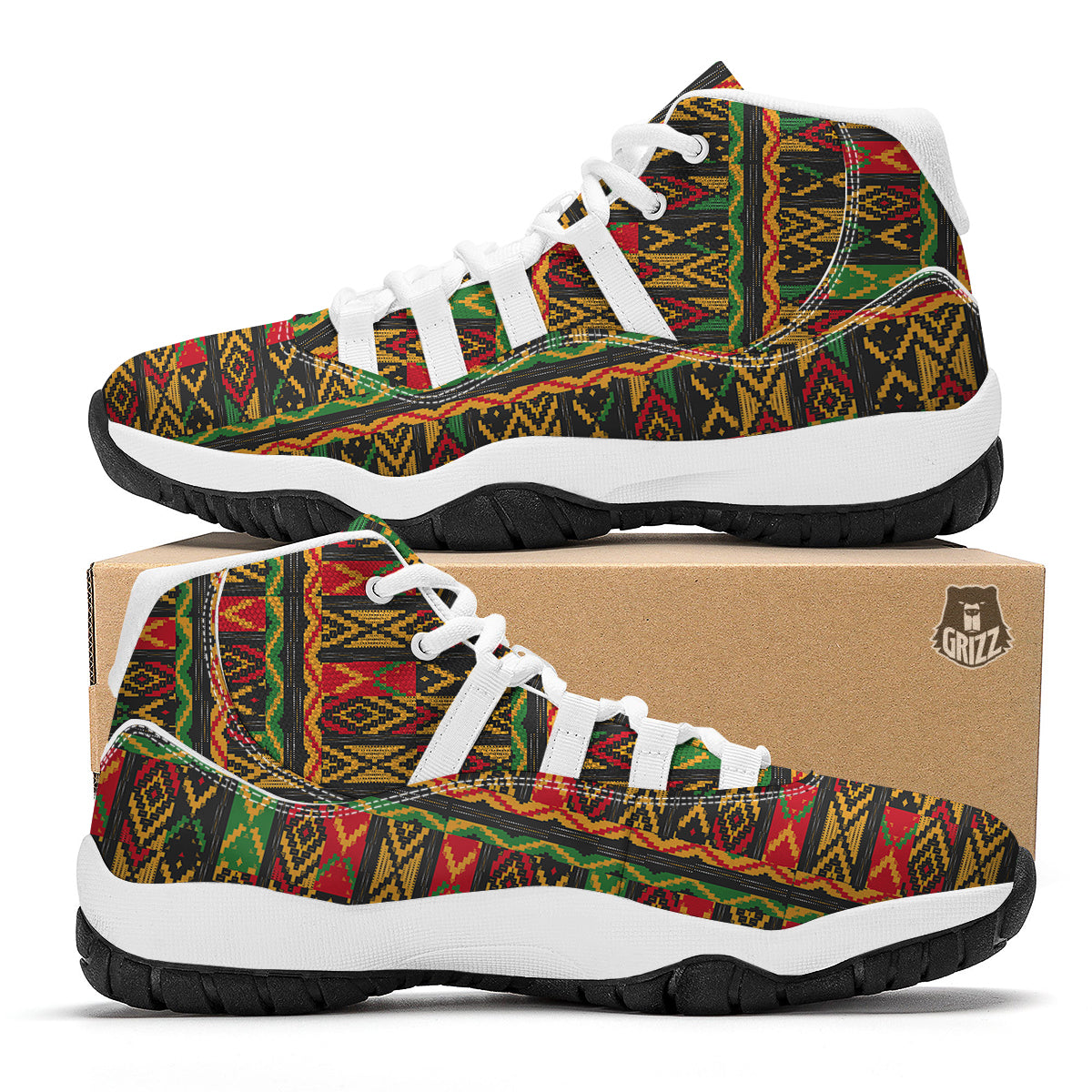 African Pattern White Bball Shoes-grizzshop