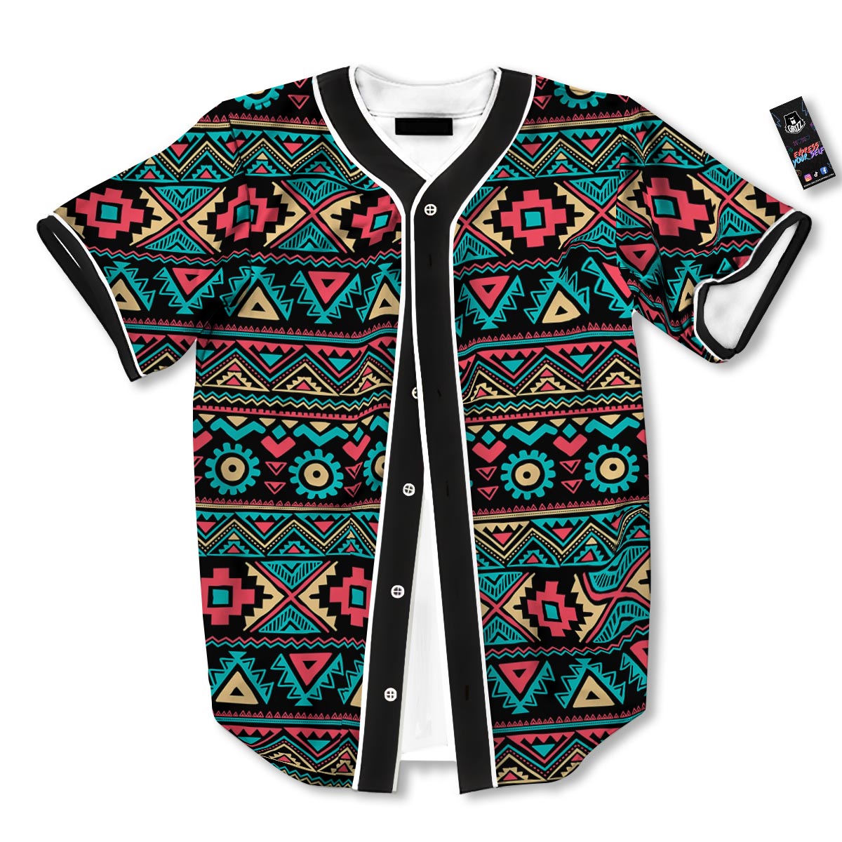 African Tribal Ethnic Print Pattern Baseball Jersey-grizzshop