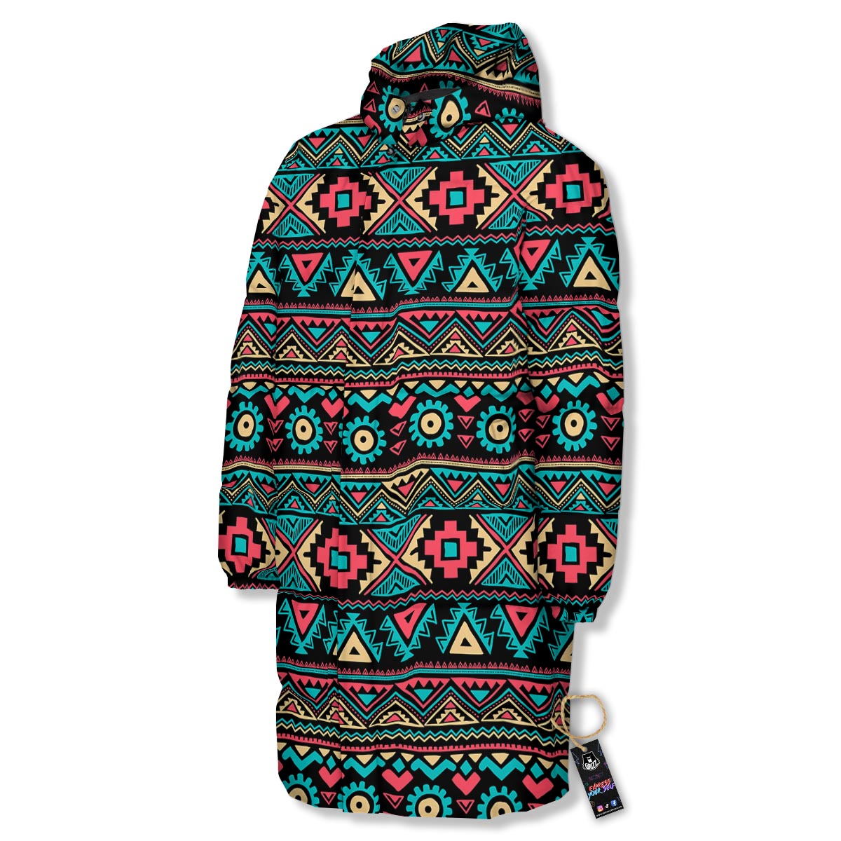 African Tribal Ethnic Print Pattern Long Down Jacket-grizzshop