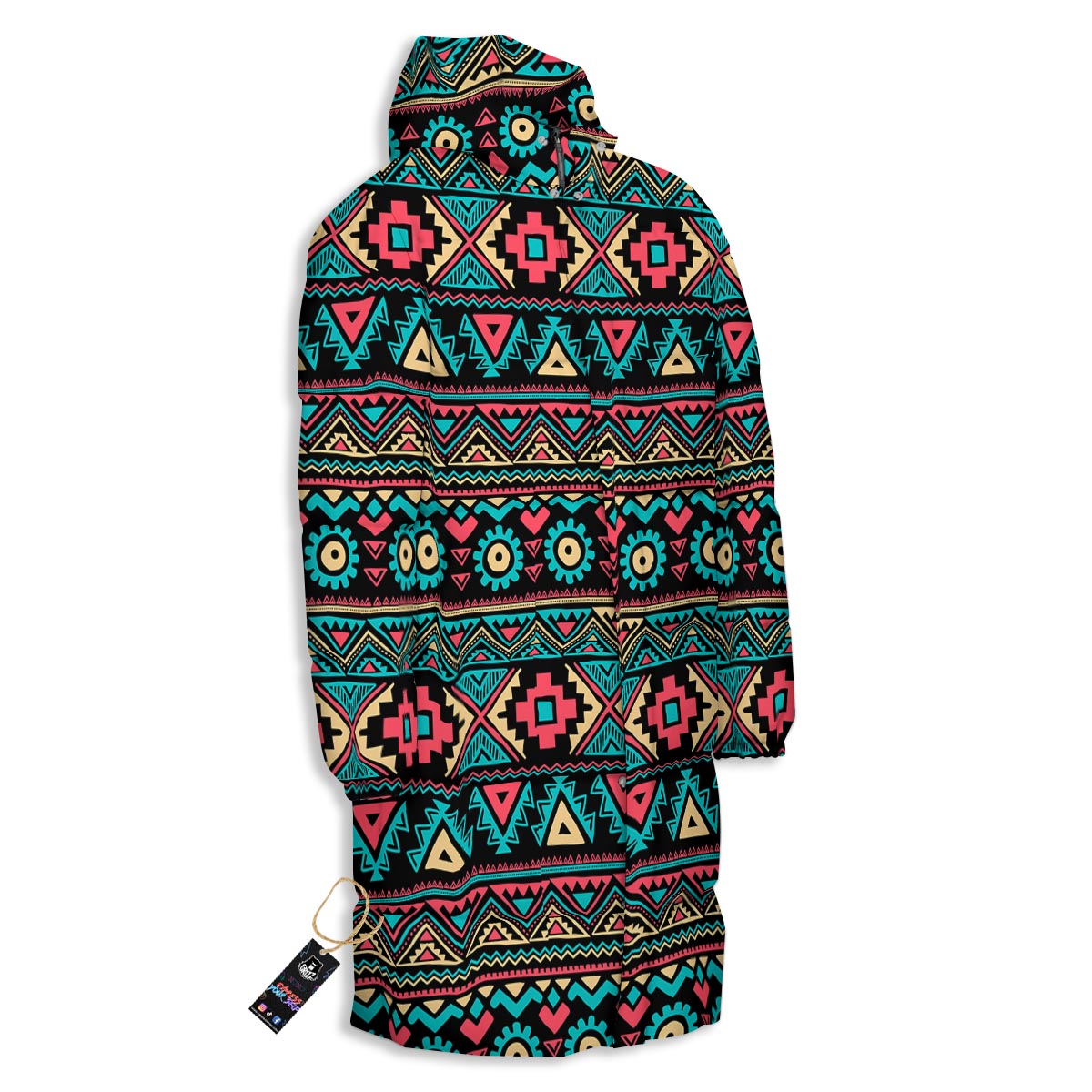 African Tribal Ethnic Print Pattern Long Down Jacket-grizzshop