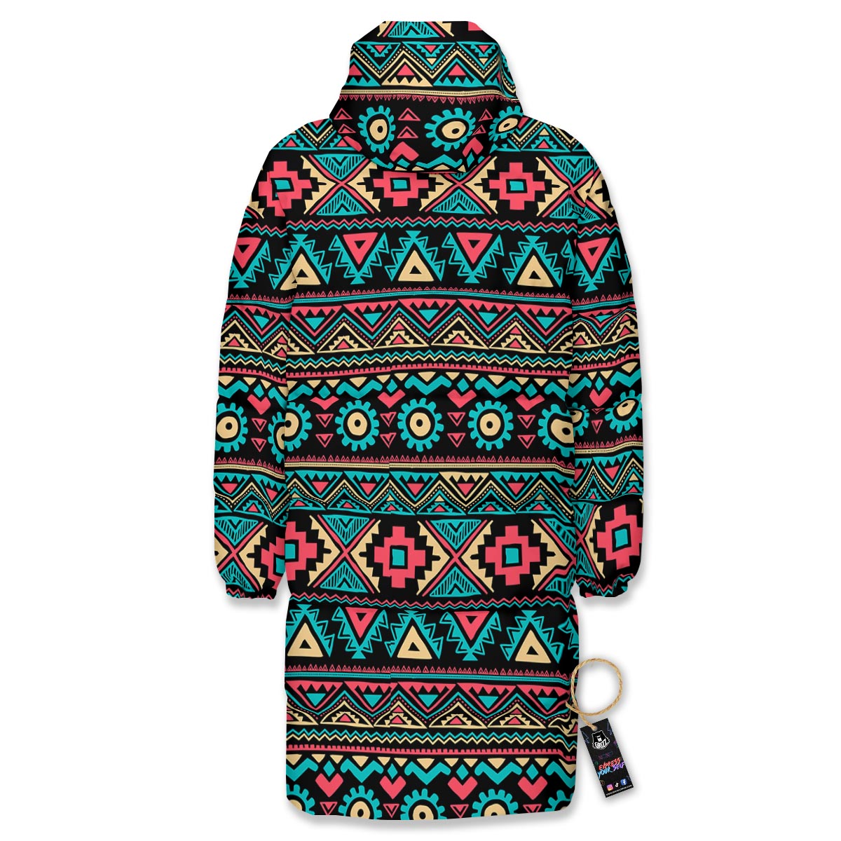 African Tribal Ethnic Print Pattern Long Down Jacket-grizzshop
