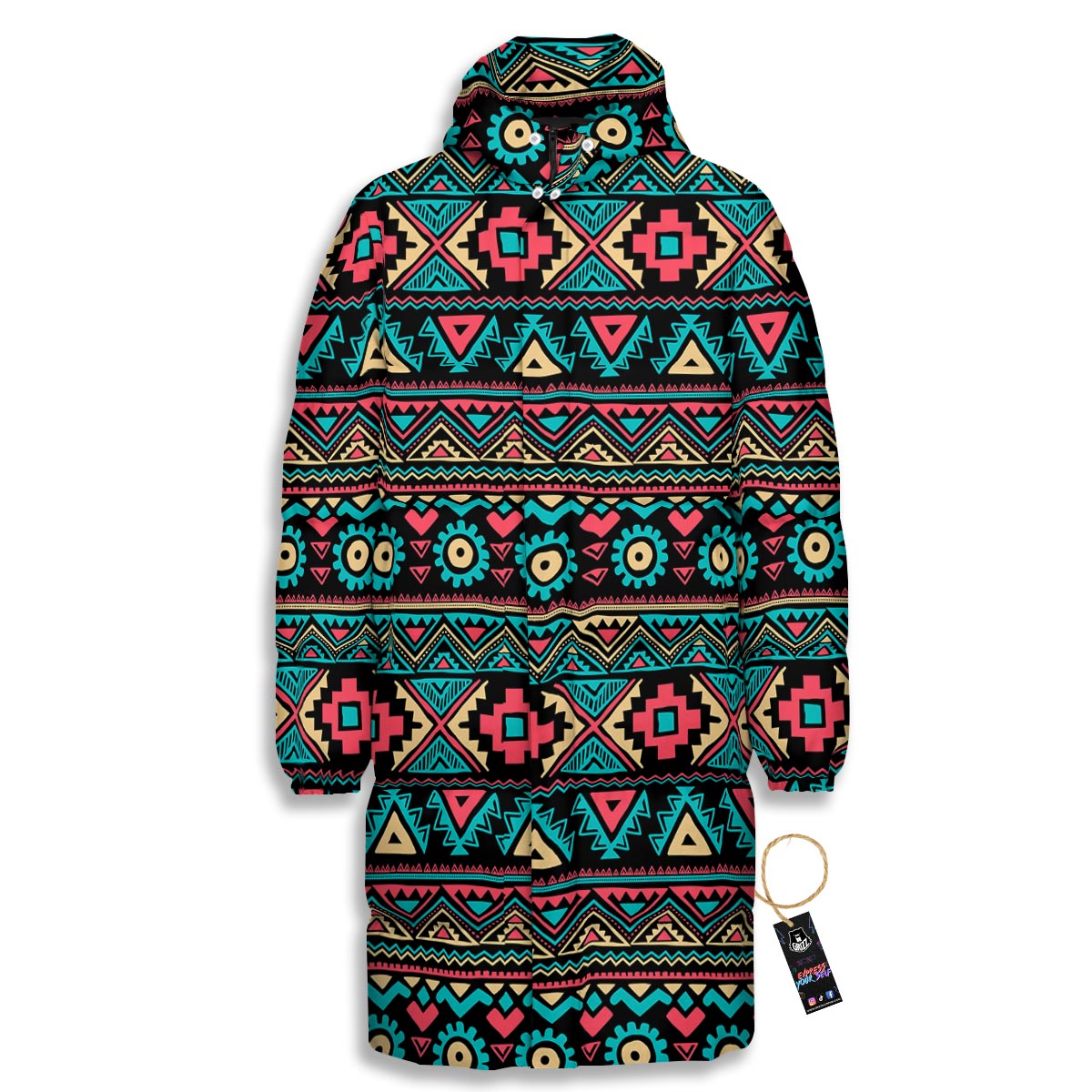 African Tribal Ethnic Print Pattern Long Down Jacket-grizzshop