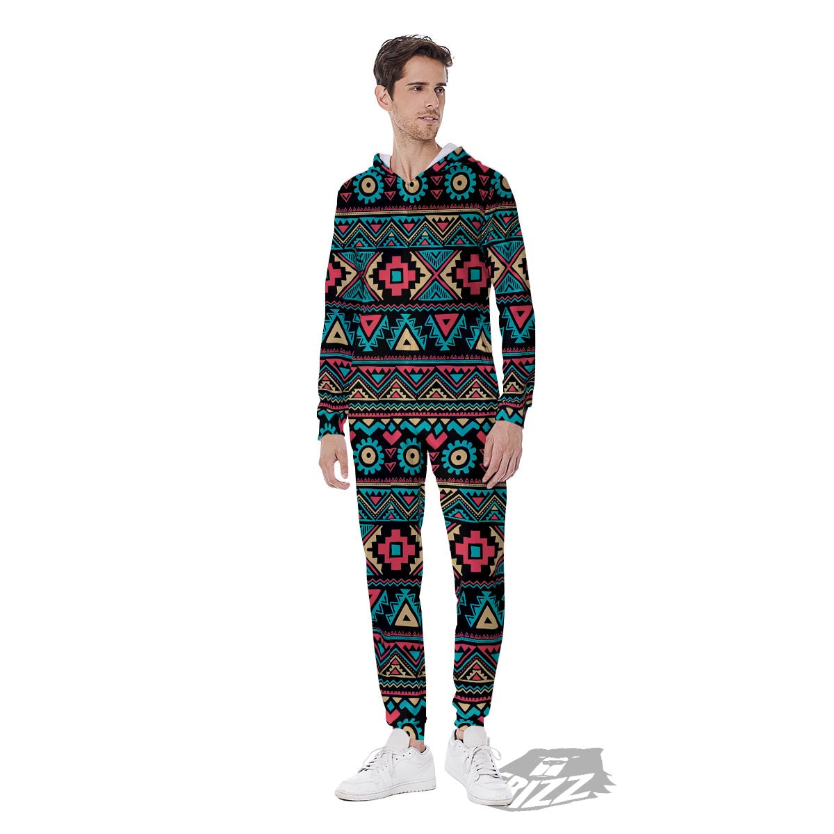 African Tribal Ethnic Print Pattern Men's Jumpsuit-grizzshop