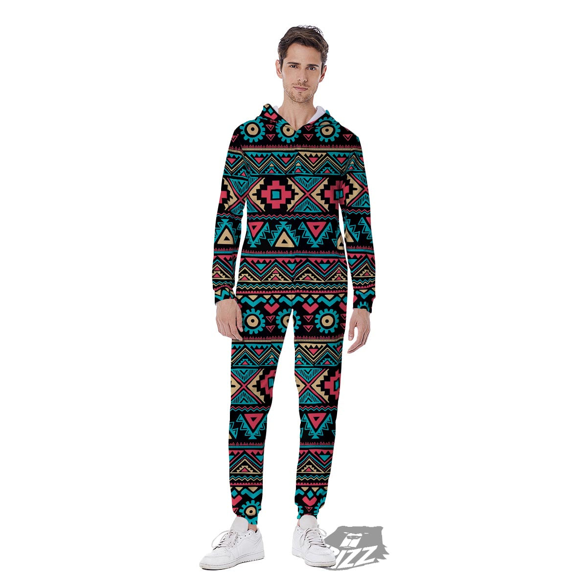 African Tribal Ethnic Print Pattern Men's Jumpsuit-grizzshop