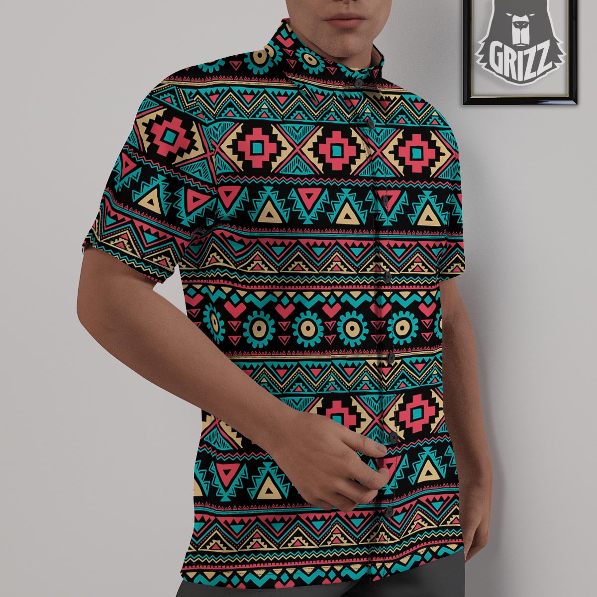 African Tribal Ethnic Print Pattern Untucked Shirts-grizzshop