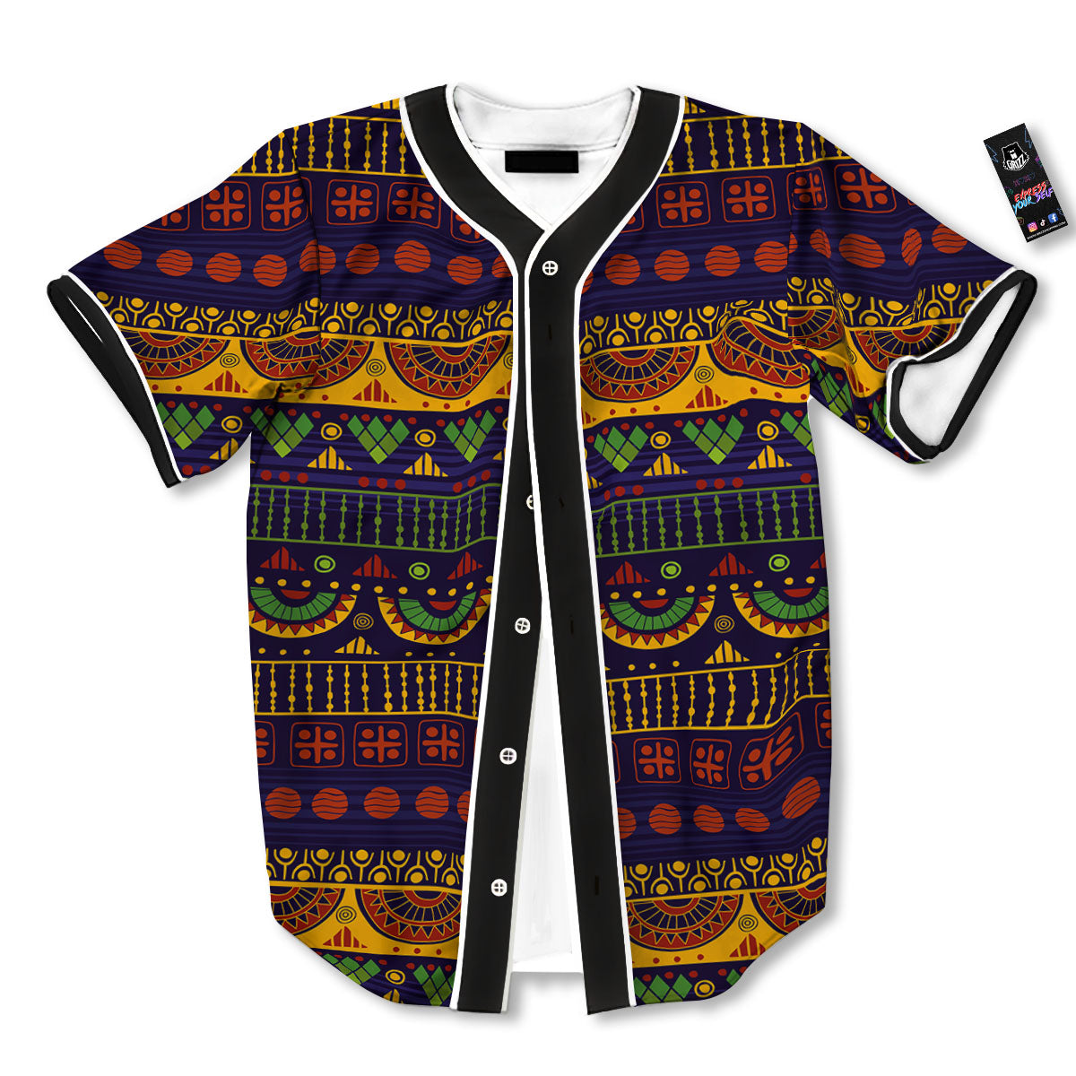 African Tribal Native Print Pattern Baseball Jersey-grizzshop