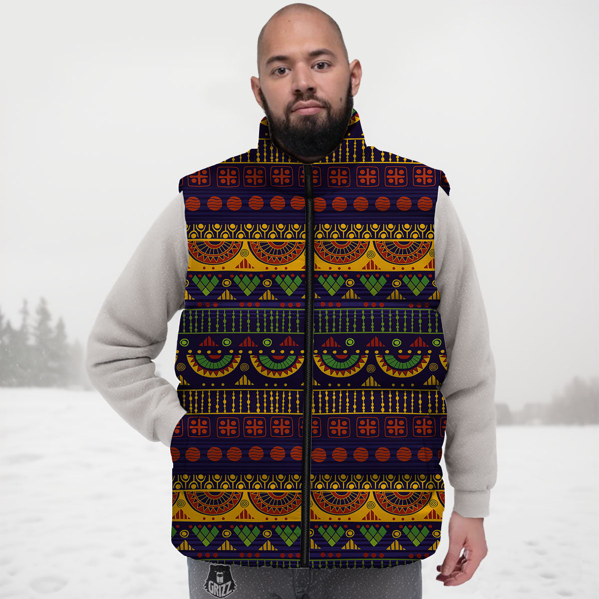 African Tribal Native Print Pattern Down Vest