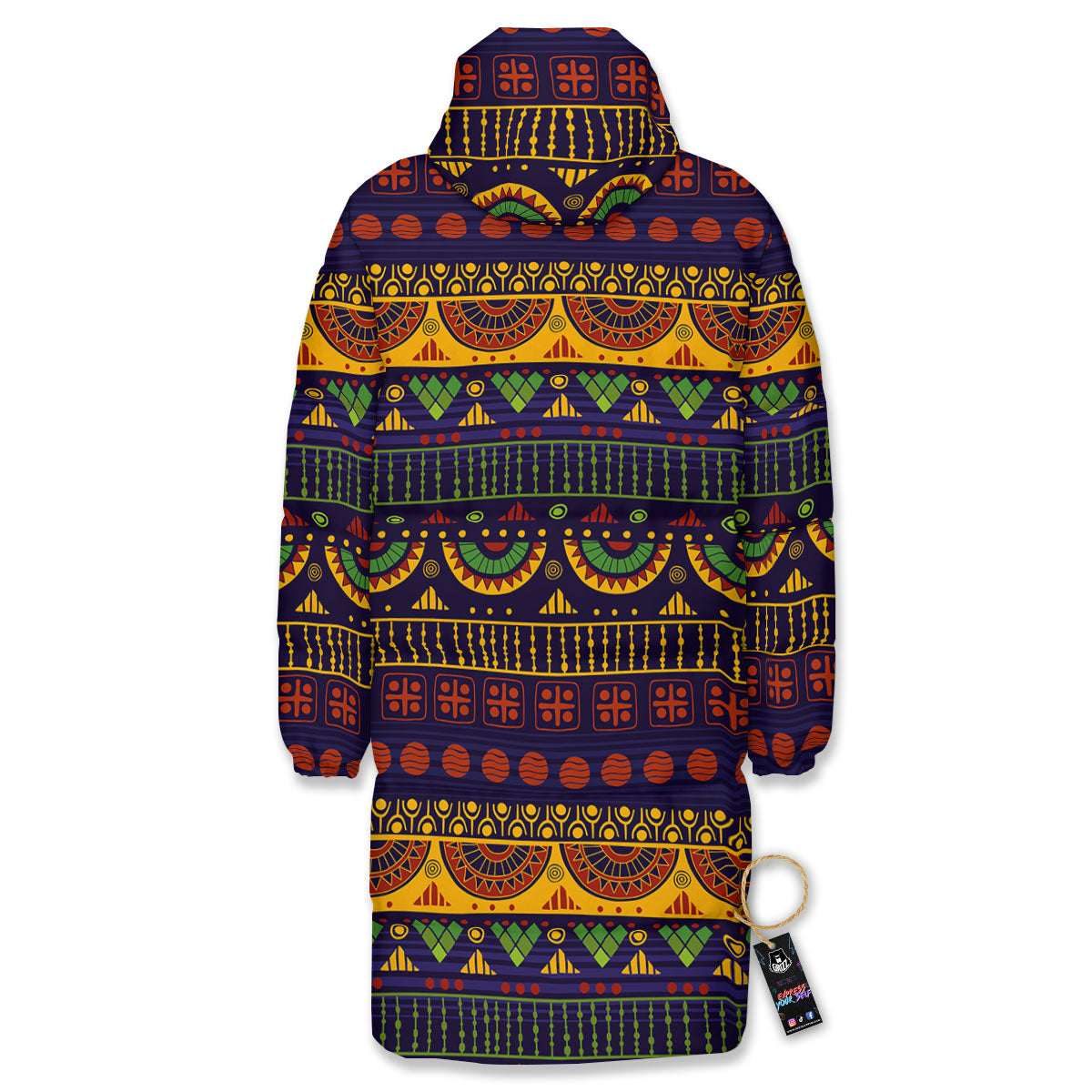 African Tribal Native Print Pattern Long Down Jacket-grizzshop