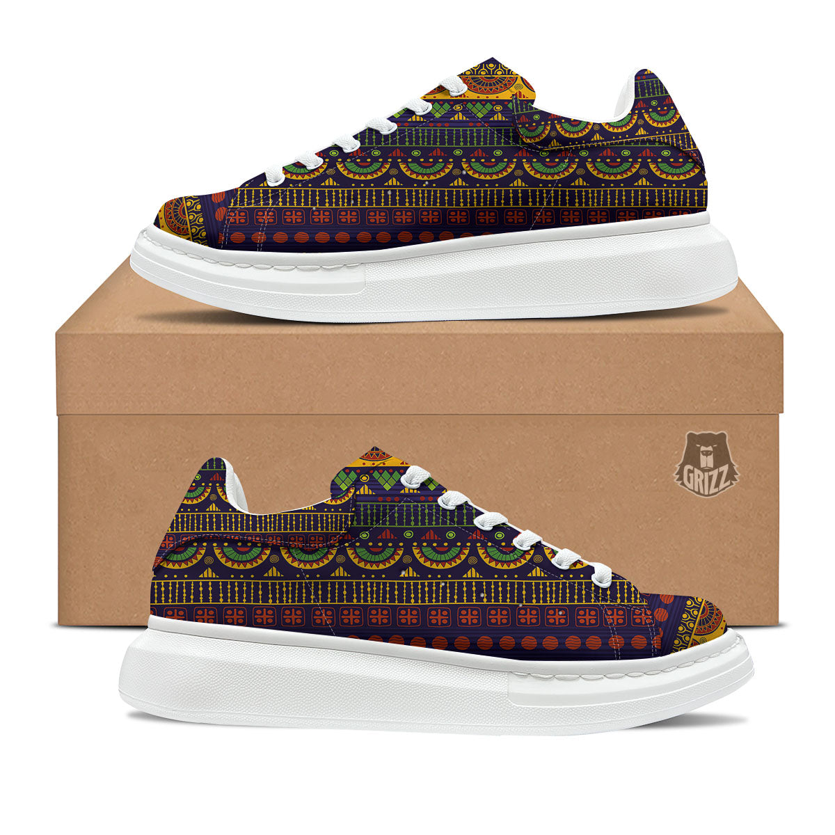 African Tribal Native Print Pattern Platform Shoes-grizzshop