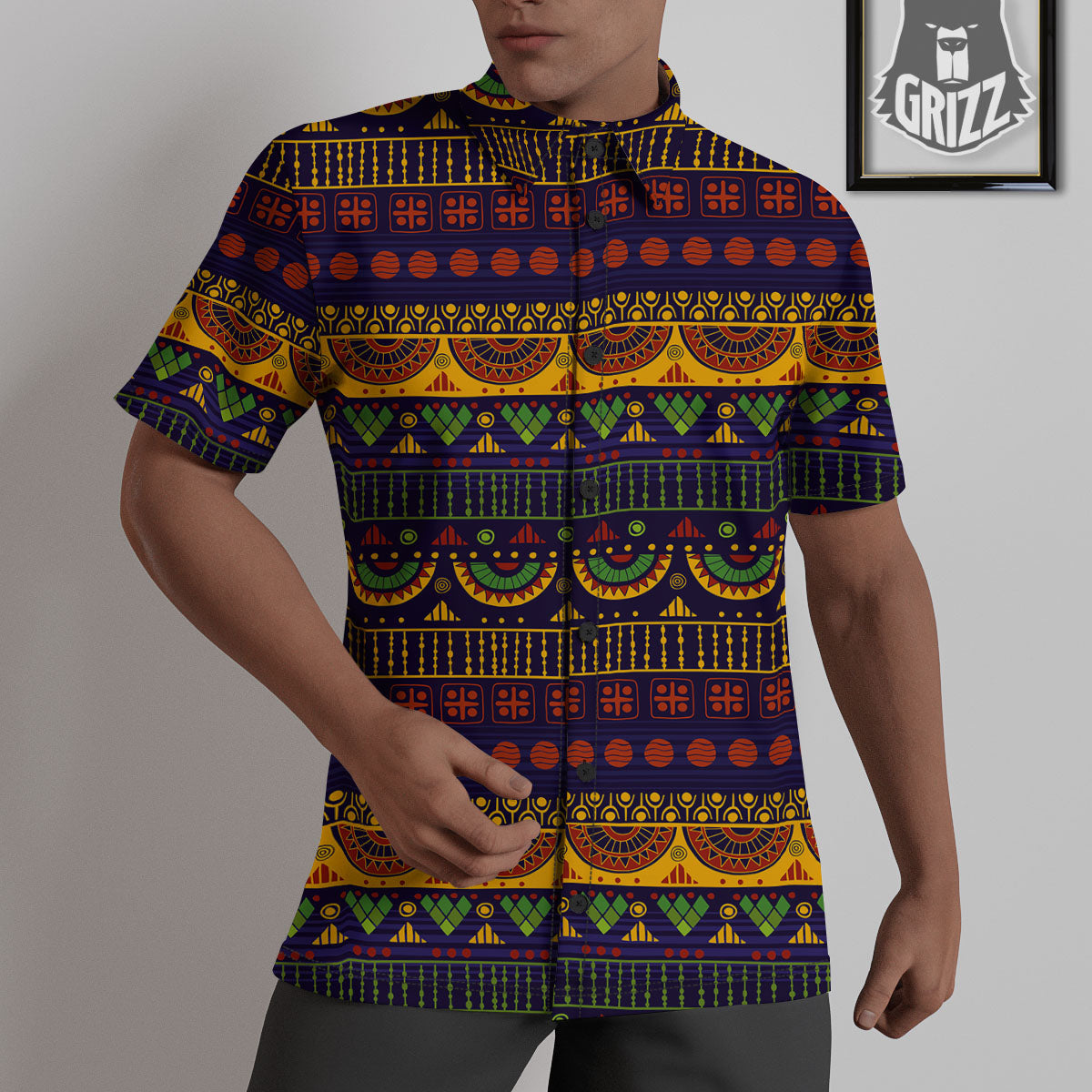 African Tribal Native Print Pattern Untucked Shirts-grizzshop