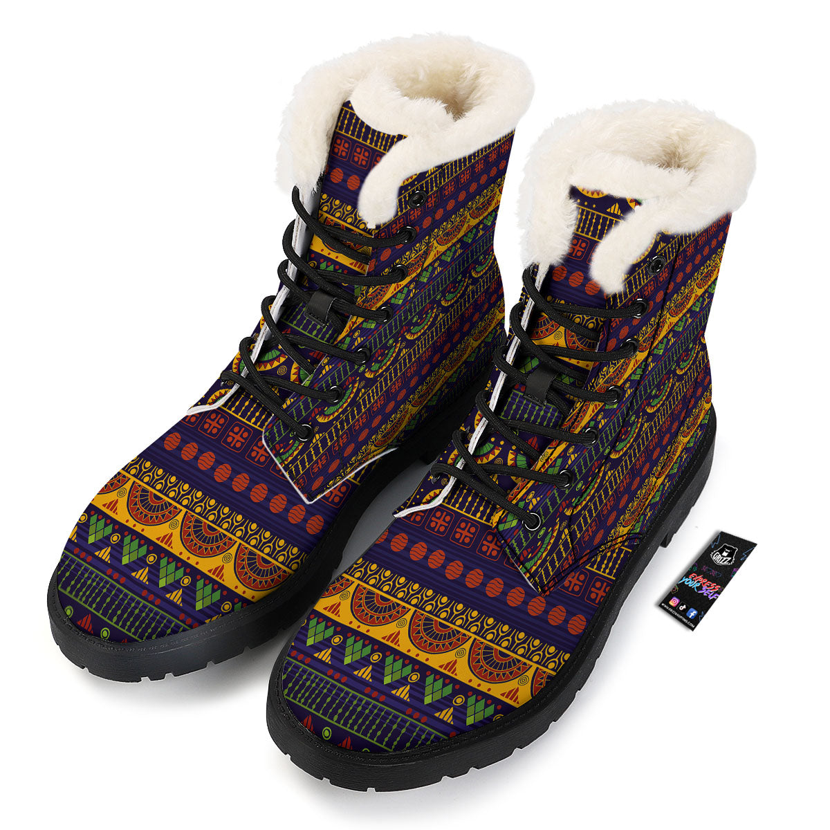 African Tribal Native Print Pattern Winter Boots-grizzshop