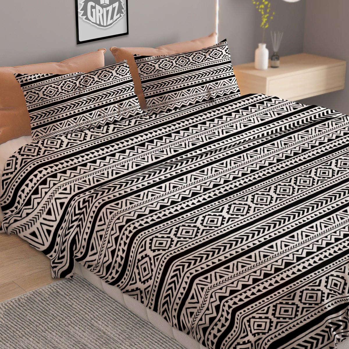 African Tribal White And Black Print Duvet Cover Bedding Set