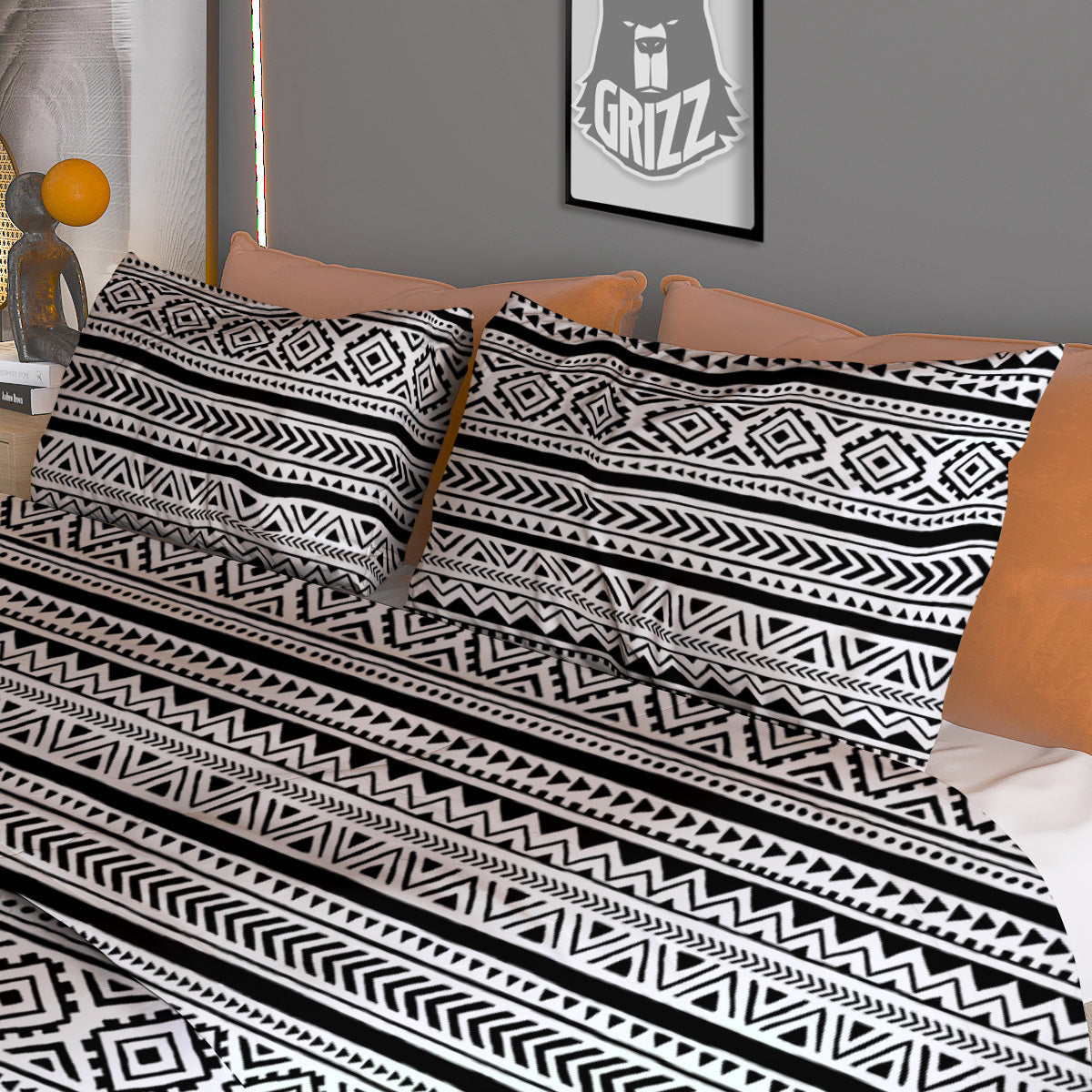 African Tribal White And Black Print Duvet Cover Bedding Set