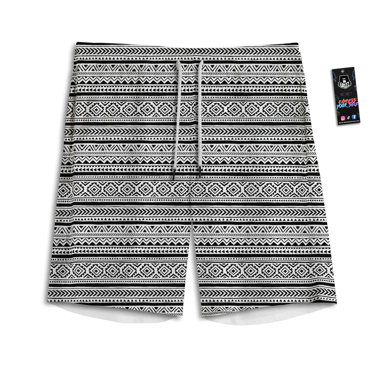 African Tribal White And Black Print Men's Athletic Shorts