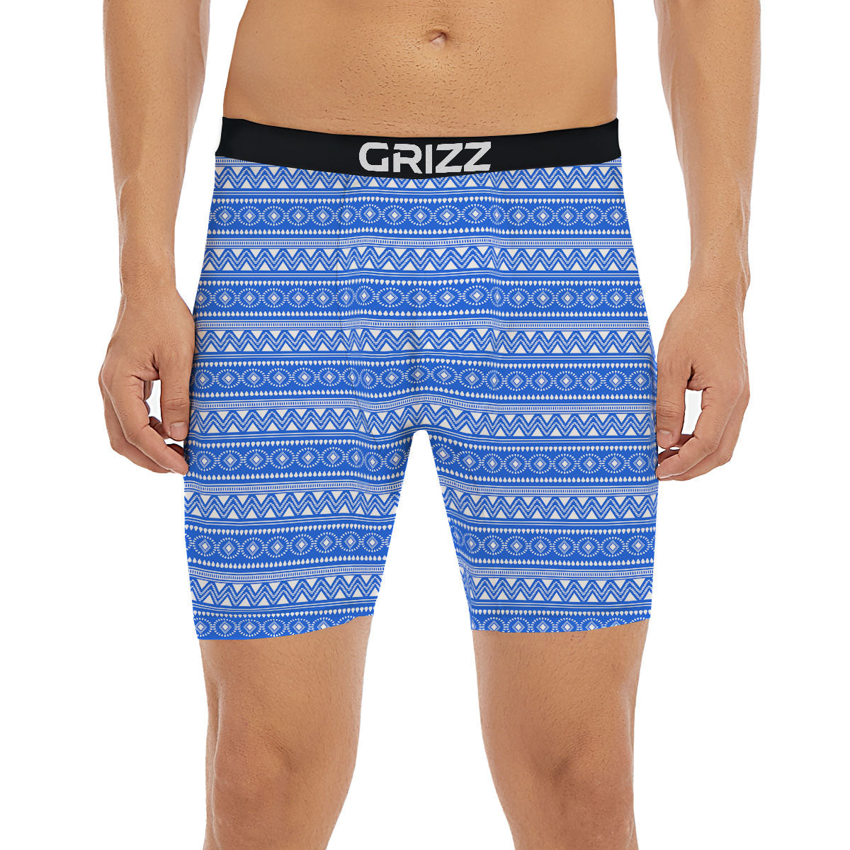 African White And Blue Print Pattern Boxer Briefs-grizzshop