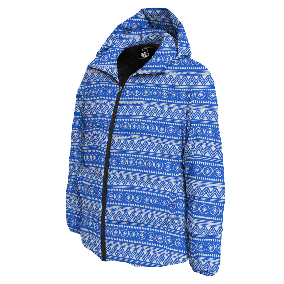 African White And Blue Print Pattern Down Jacket-grizzshop